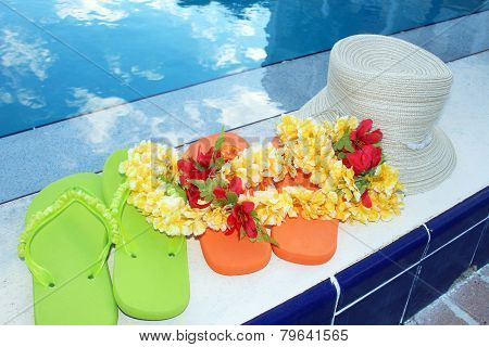 Flip flops and pool accessories