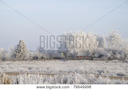 Snow-covered small village