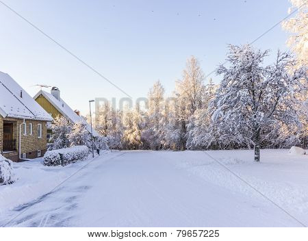 Subarban City Street In Sweden