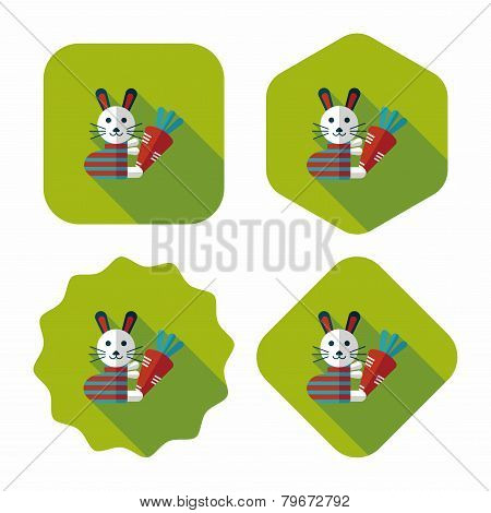 Rabbit With Carrot Flat Icon With Long Shadow,eps 10