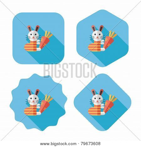 Rabbit With Carrot Flat Icon With Long Shadow,eps 10