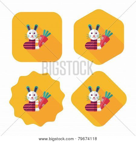Rabbit With Carrot Flat Icon With Long Shadow,eps 10