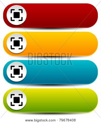 Rounded Horizontal Buttons In Several Colors With Simple Target Mark Or Generic Squarish Symbol