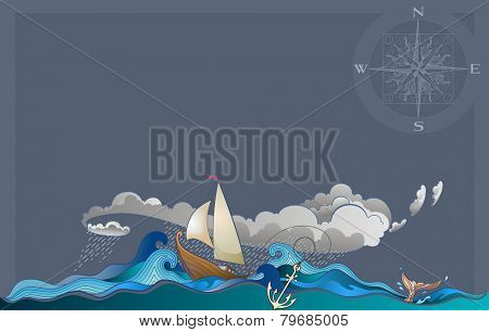 Sailling boat in a wild nature