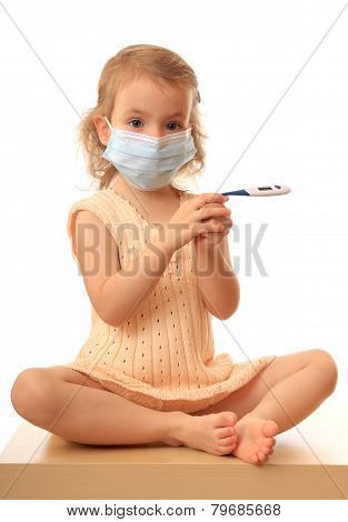 Girl is in medical mask.