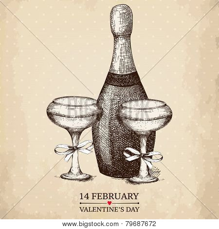 ink hand drawn champagne illustration