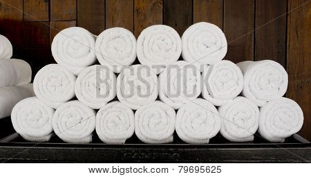 White Spa Towels Pile Ready To Use.