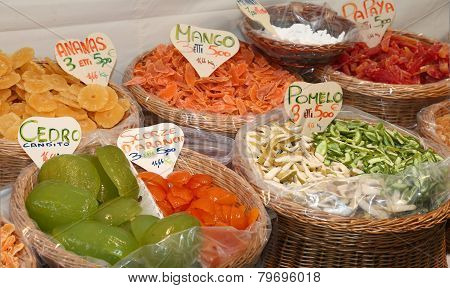 Candied Fruit In The Market Basket In Southern Italy