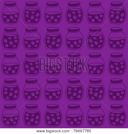 Plum jam jars. Dark seamless pattern. harvest backdrop.