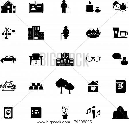 Retirement Community Icons On White Background