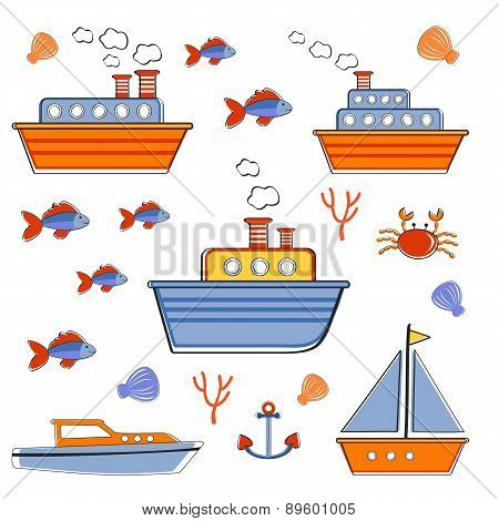 Colorful boats and ships collection