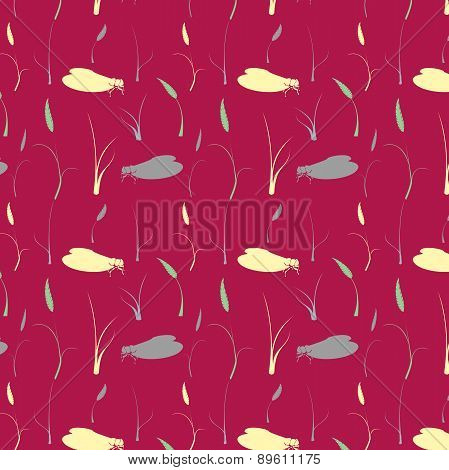 Seamless Pattern With Insects. Cicada Repeated Vector Pattern. Spring And Summer Theme.