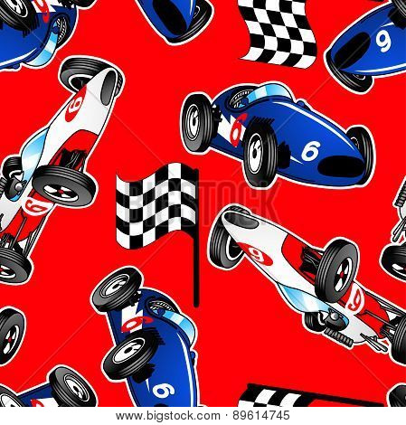 Red, White And Blue Racing Cars Seamless Pattern