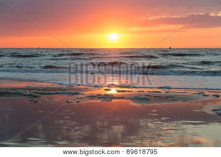 Sea Sunset At The Dutch Coast Near Scheveningen
