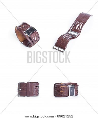 A Female  Watch With Leather Wristlet.