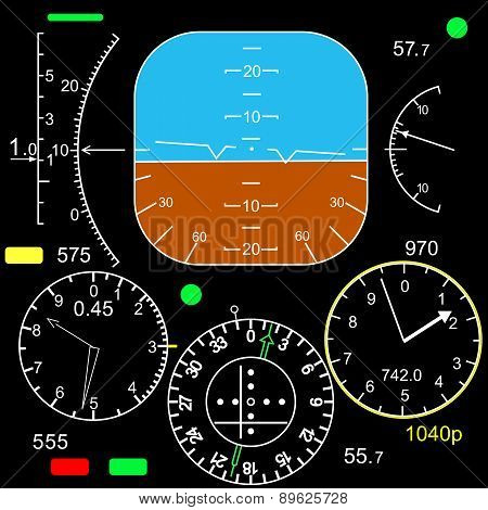 Control panel in a plane cockpit