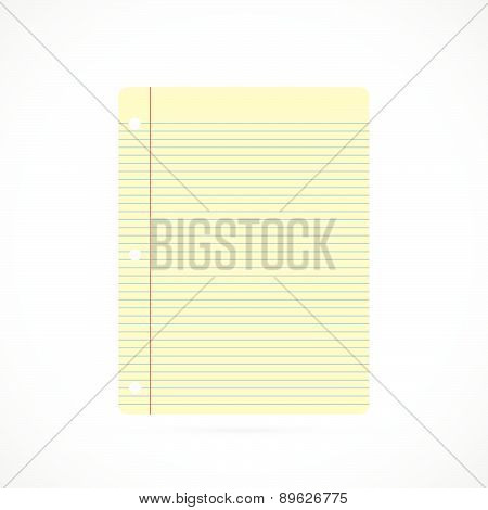 Illustration of colorful yellow notebook paper isolated on a white background.