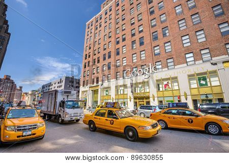 NEW YORK CITY - APRIL 16, 2013: Traffic passes the Google offices. The massive 3 million sq ft former Port Authority building was purchased by Google in 2010.