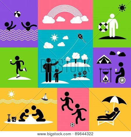 Vector Summer Flat Icon Set With Tourism Things