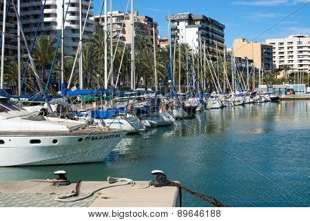 Yachts in marina and hotels along the Paseo Maritimo
