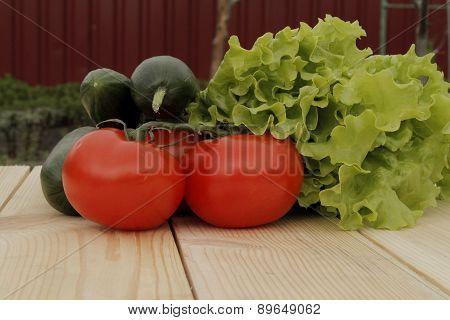 Mix of vegetables on wooden table