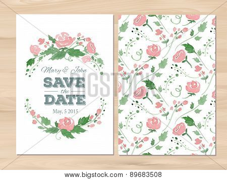 Vector wedding invitation with watercolor flowers and typographi