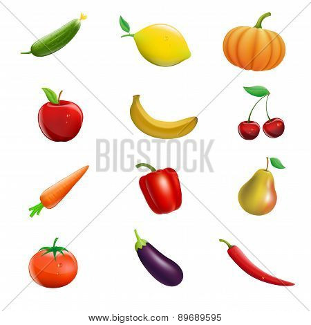 Vector Set Of Fruits And Vegetables