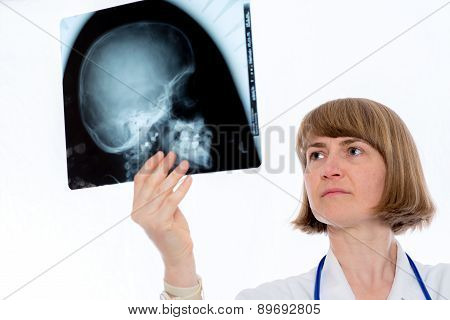 Young Female Doctor With X-ray Photograph