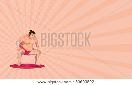 Business Card Japanese Sumo Wrestler Squat Low Polygon