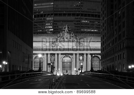 Facade Of Grand Central Terminal At Twilight In New York