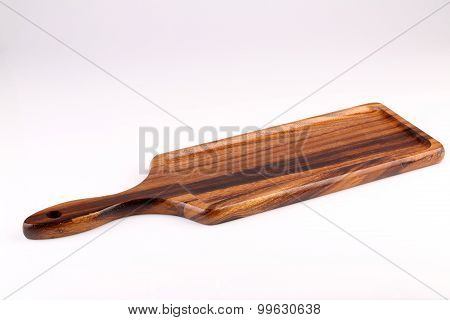 Dark Brown Wooden Tray Isolated With White Background