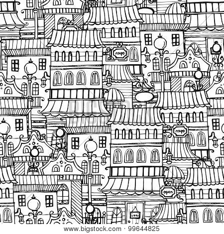 Cartoon fairy tale drawing vintage town
