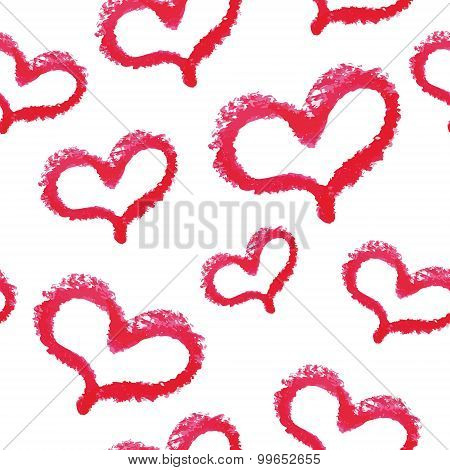 Seamless pattern - red lipstick hand drawn hearts
