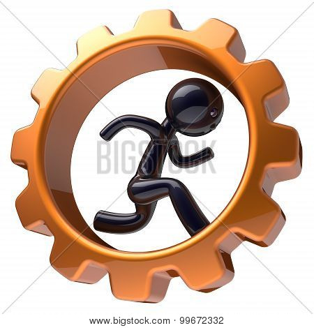 Man Character Running Inside Gear Wheel Businessman Icon