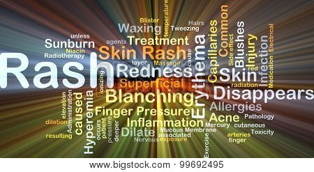 Background concept wordcloud illustration of rash glowing light