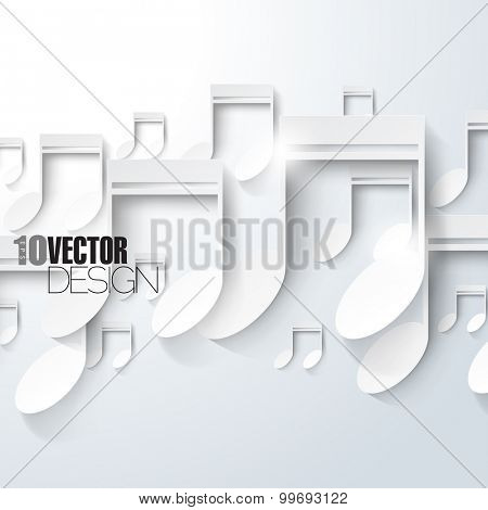 Random overlapping white music notes in bright artistic eps10 vector background