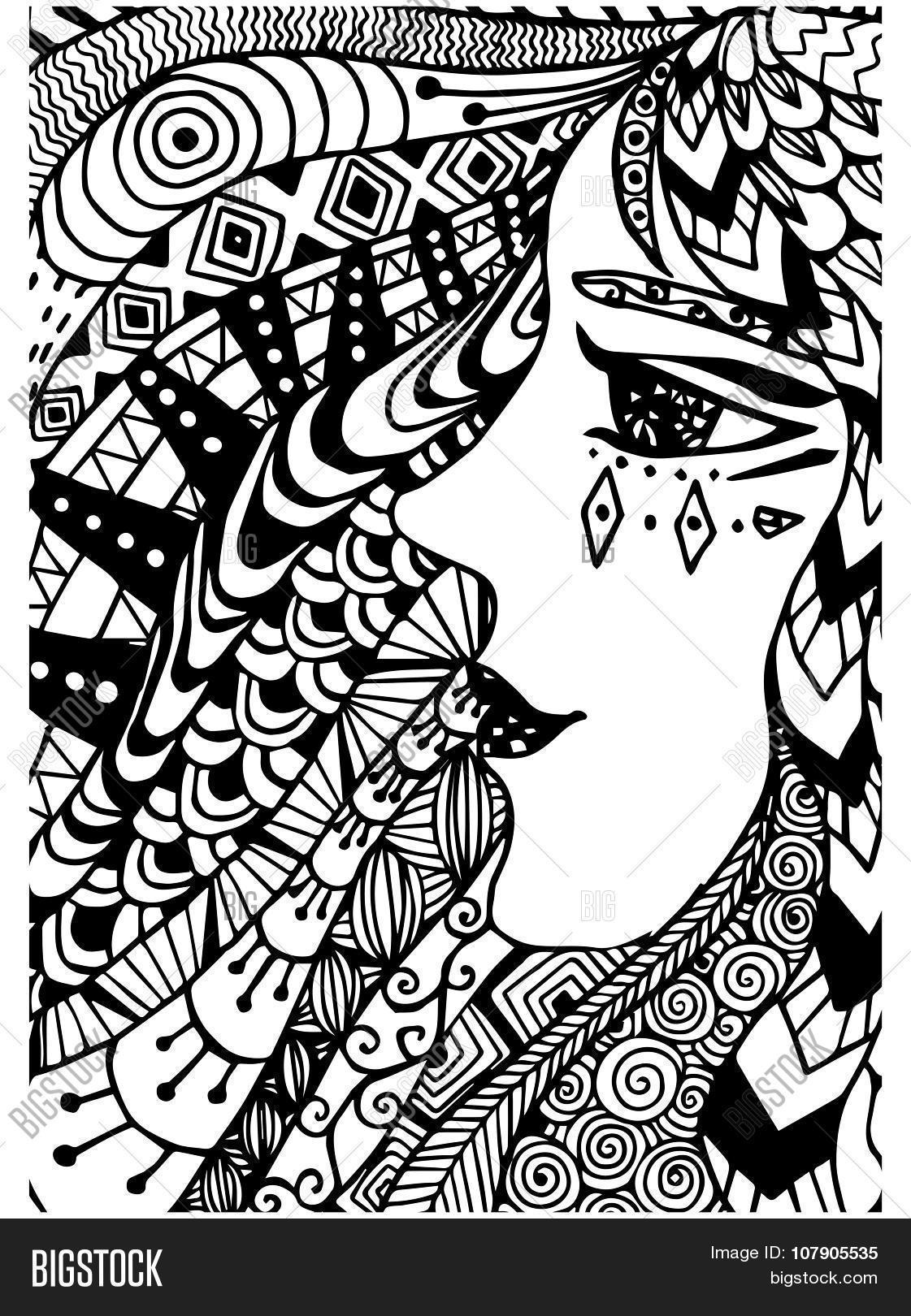 Vector Drawing Woman Colouring In Vector y foto Woman Coloring Page (prueba gratis) | Bigstock