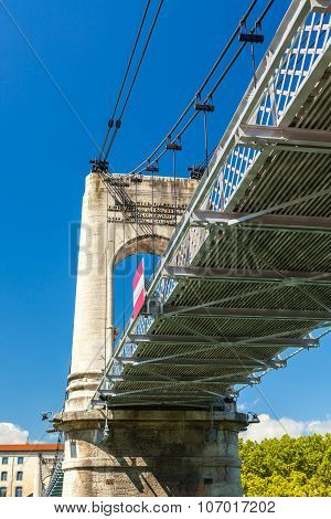 Old Passerelle Du College Bridge Over Rhone River In Lyon, France