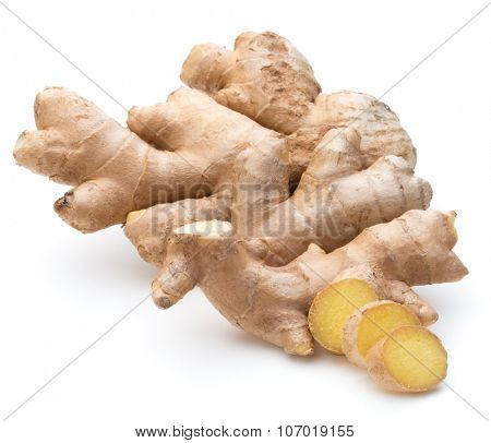 Fresh ginger root or rhizome isolated on white background cutout