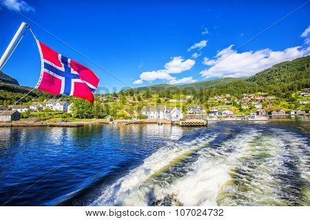 Meadows And Village On Hardanger Fiord.