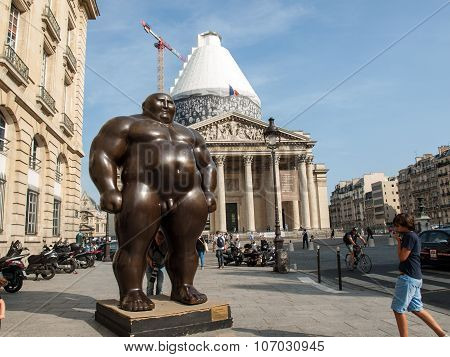 PARIS, FRANCE - SEPTEMBER 8, 2014: Paris - A mongolian statue in standing position by Shen Hong Biao located near the Pantheon