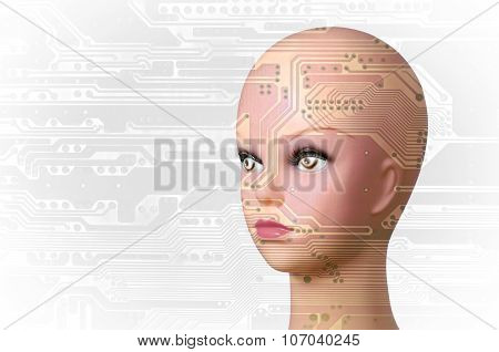 Double exposure of a mannequin head and a circuit board