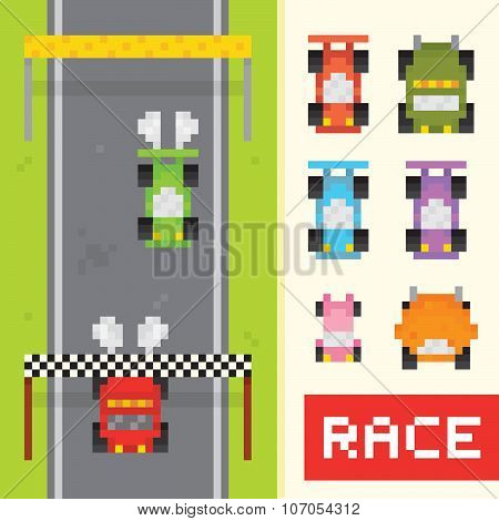 Race game objects in pixel art style