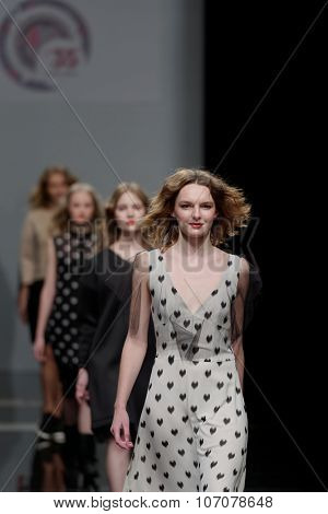 ST. PETERSBURG, RUSSIA - OCTOBER 28, 2015: Collection of Fashion House KOGEL at the fashion show during Mercedes-Benz Fashion Day St. Petersburg. It is one of most popular fashion events of the city