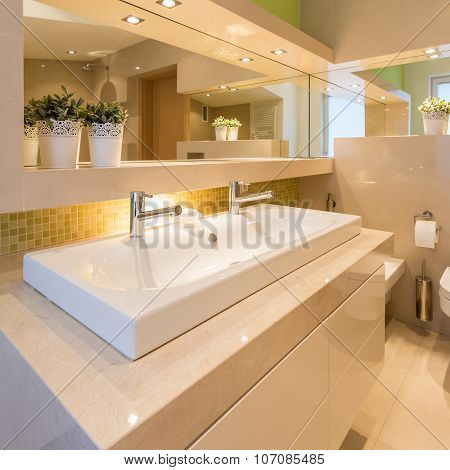 Modern Illuminated Washroom Interior