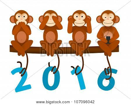 card with Monkey for New Year 2016