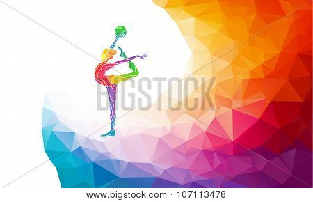 Creative silhouette of gymnastic girl. Art gymnastics with ball, vector illustration or banner templ
