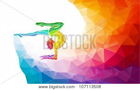 Creative silhouette of gymnastic girl. Art gymnastics with ball, vector illustration or banner templ