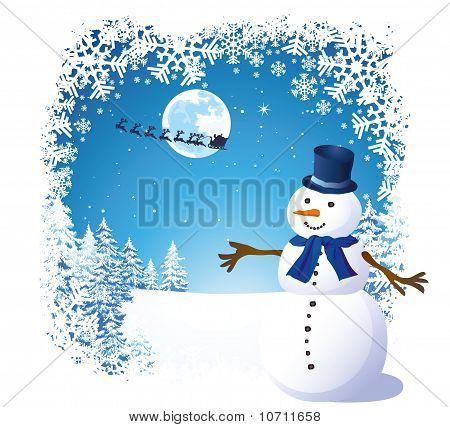 Kerstkaart-Sneeuwman