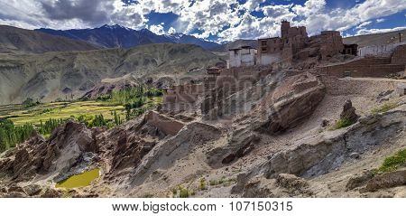 Panoramic View Of Ruins At Basgo Monastery, Leh, Ladakh, Jammu And Kashmir, India
